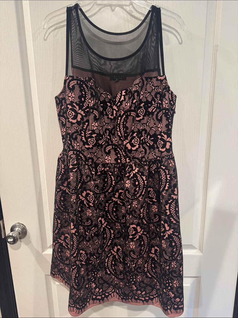 Trixxi Pink Black Paisley Mesh Illusion Fit & Flare Dress 1X